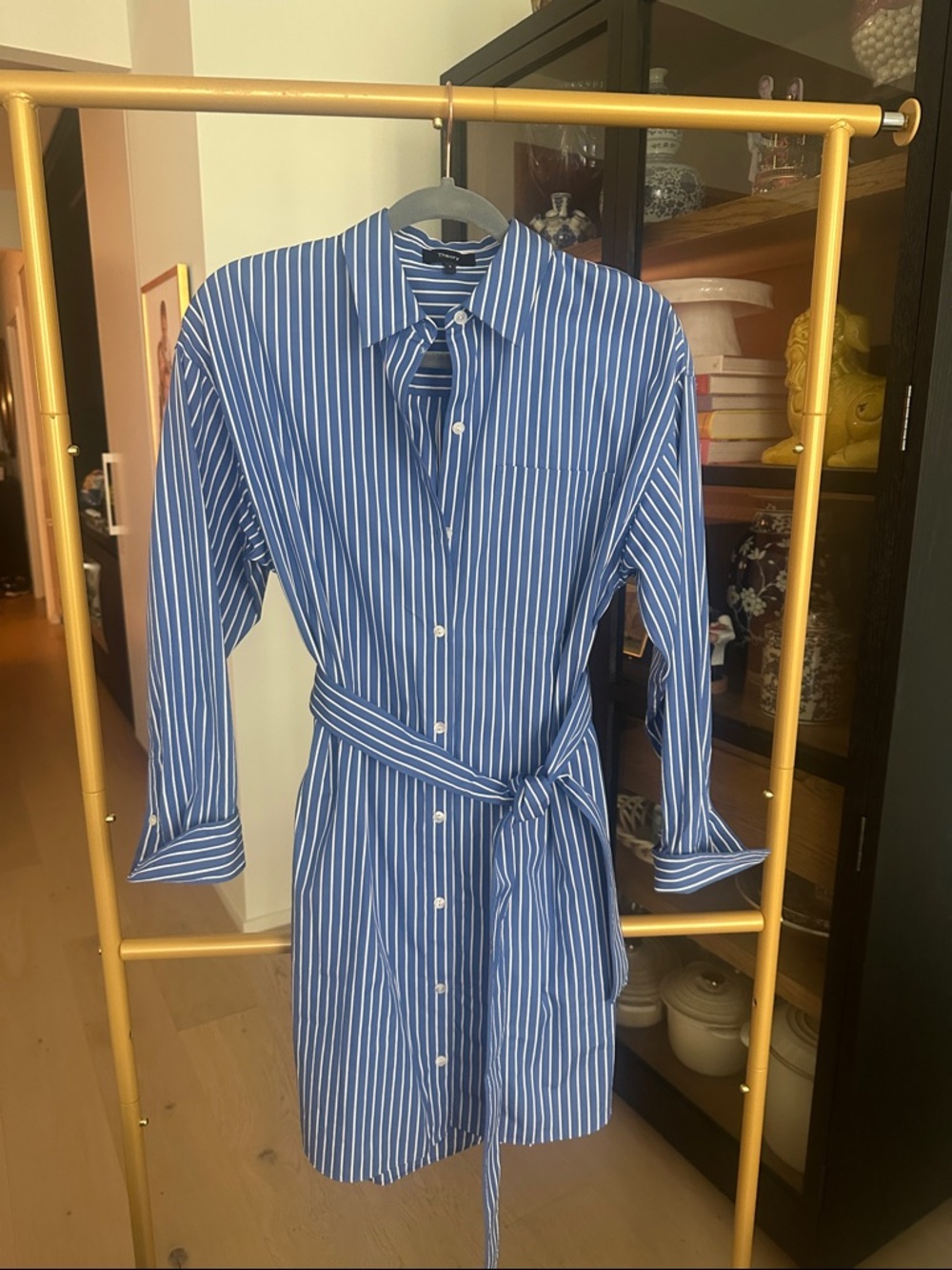 Theory Blue & White Striped Shirt Dress with Tie Waist- size S